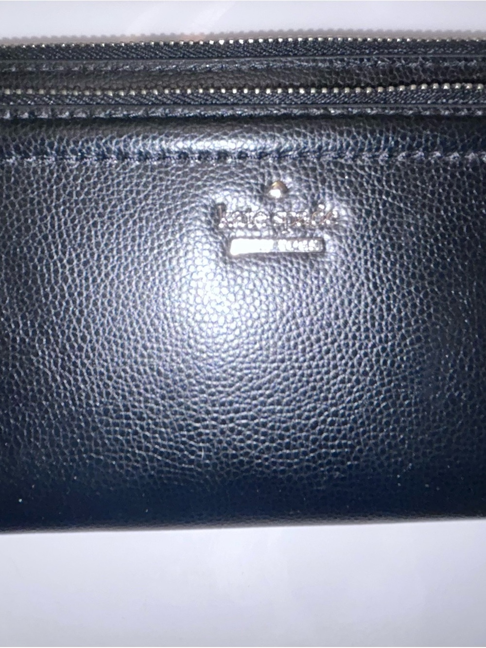 kate spade Black Pebbled Leather Zip Wallet with Crown Logo